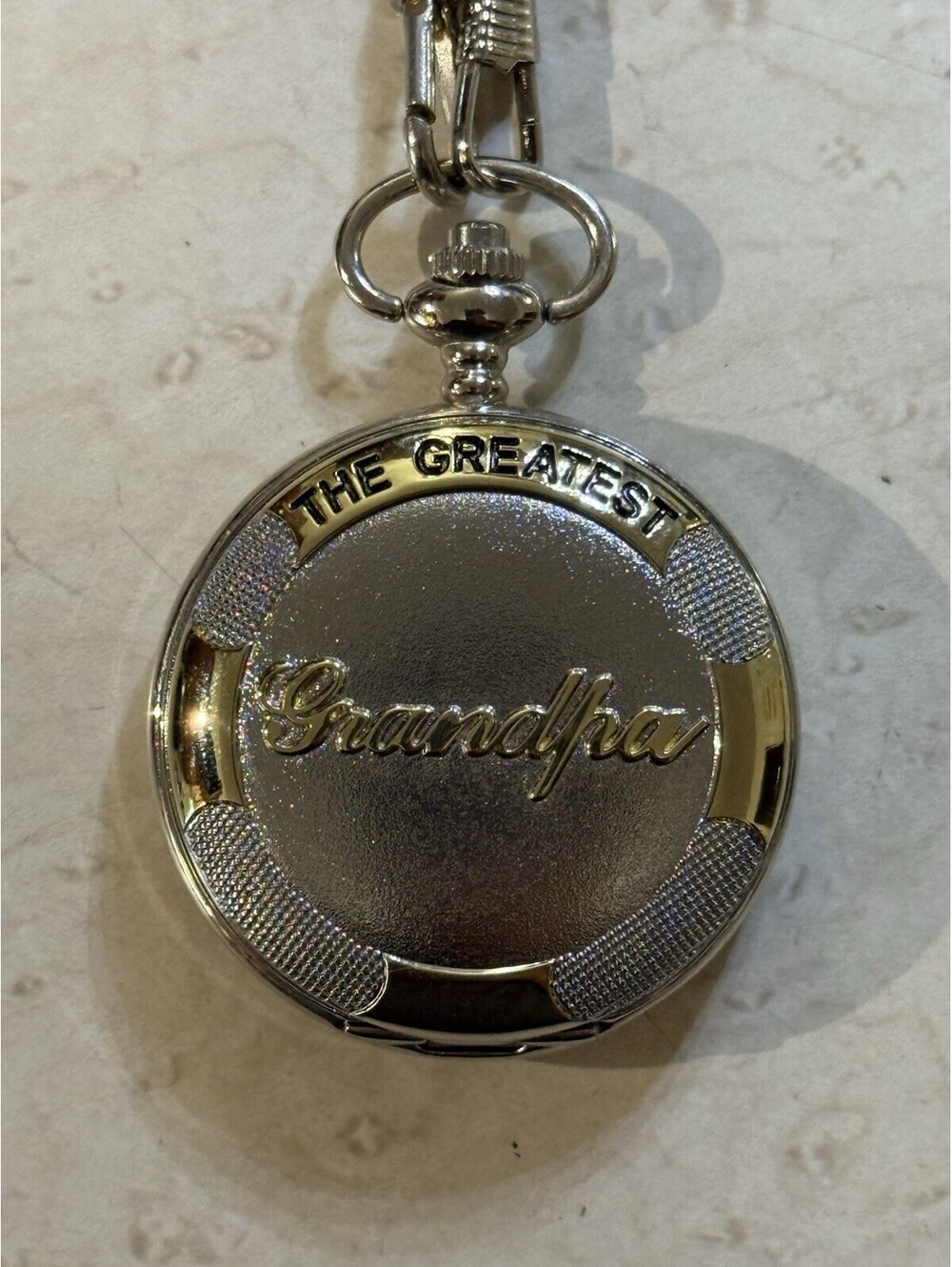 The Greatest Grandpa Pocket Watch Japan Movt Silver Tone 15” 16” Chains Quartz